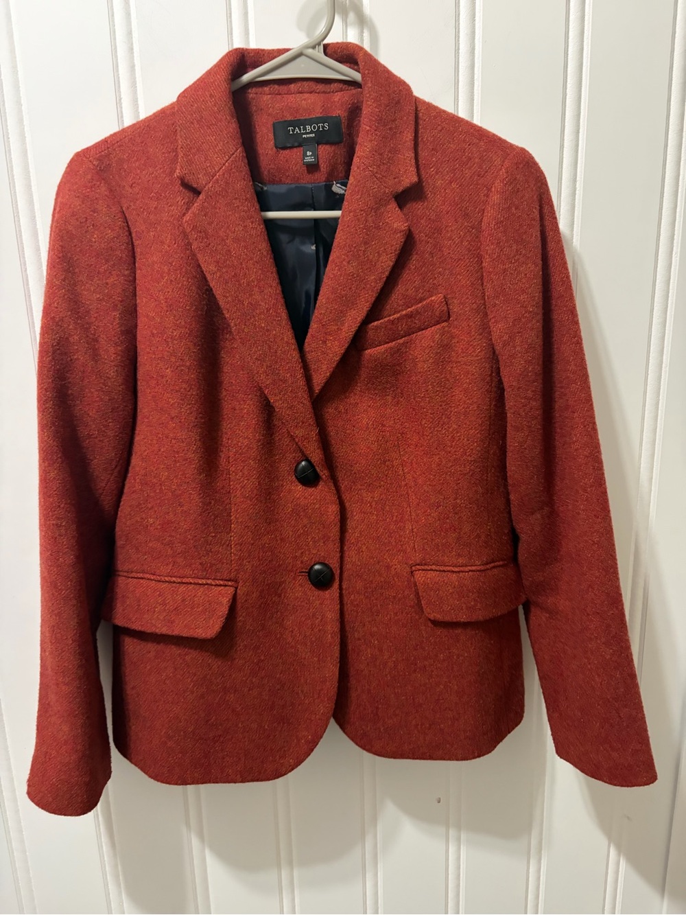 Talbots Petites 8P Wool Blend Blazer Rust Orange Mallard Duck Lined Preppy